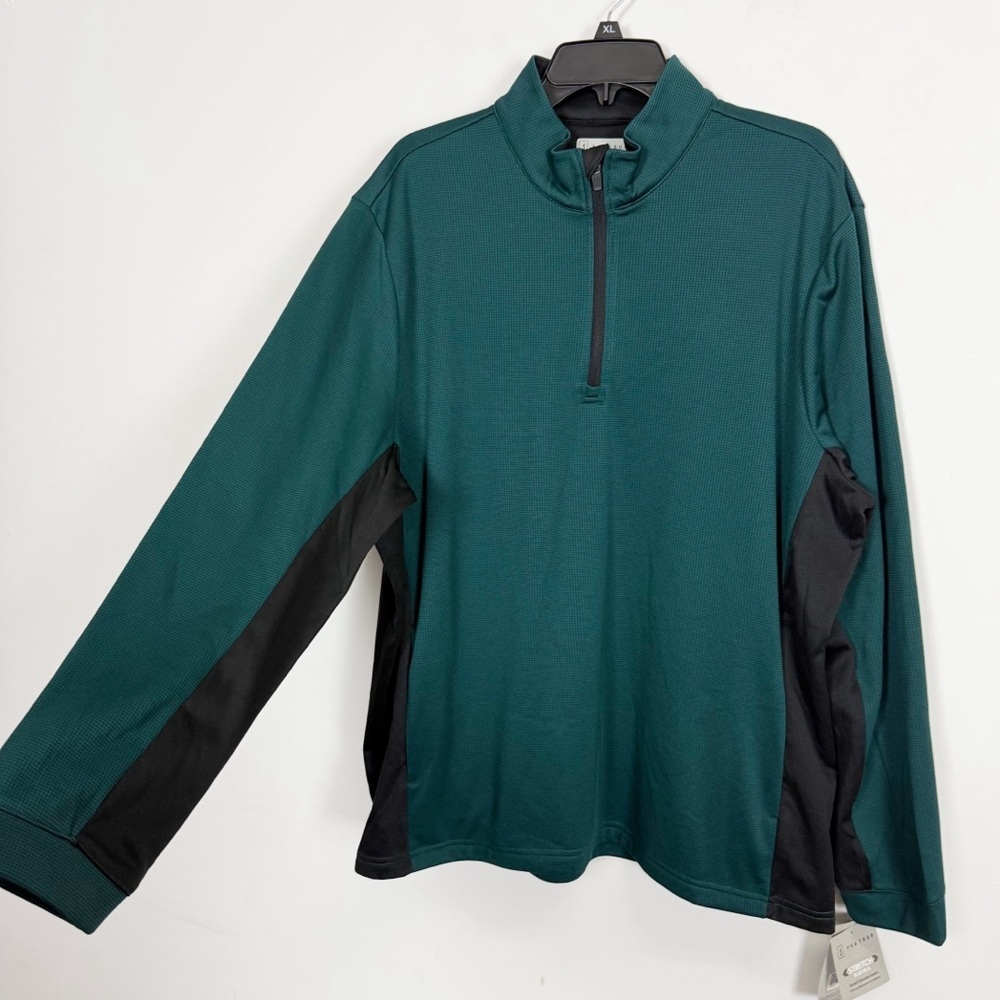PGA Tour Pullover Quarter Zip Mens XL Green Black Thermal Long Sleeve NWT - Picture 2 of 13